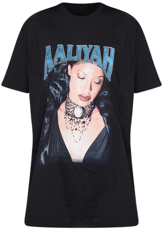 Black Aaliyah Printed T Shirt | Tops | PrettyLittleThing