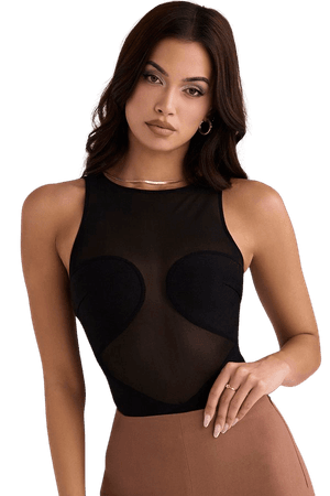 Clothing : Tops : 'Chiara' Black Sleeveless Bodysuit