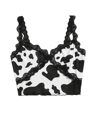 SHEIN Lace Trim Cow Print Cami Top | SHEIN USA