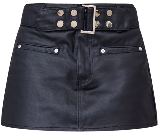 Black Statement Belt Coated Denim Mini Skirt | PrettyLittleThing USA