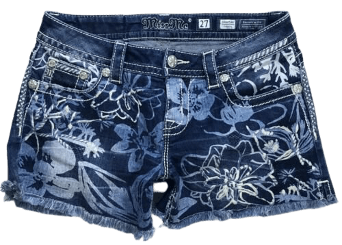 Miss Me Womens Low Rise Stretch Print Rhinestone Denim blue Jean shorts size 27 | eBay