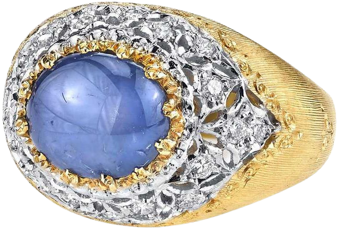 Unheated 3.94 Carat Oval Blue Star Sapphire and .74 Carats Diamonds 18k Gold Ring For Sale at 1stdibs