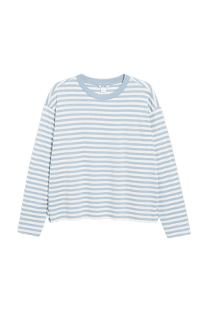 Soft long-sleeve top - Light blue and white stripes - T-shirts - Monki WW