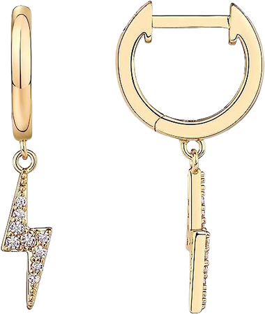 Amazon.com: PAVOI 14K Yellow Gold Plated S925 Sterling Silver Post Drop/Dangle Huggie Earrings for Women | Dainty Lightning Bolt Earrings: Clothing, Shoes & Jewelry