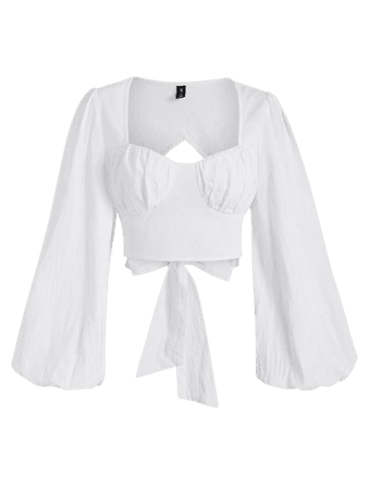 [36% OFF] 2021 Cropped Cutout Knot Back Lantern Sleeve Bustier Top In WHITE | ZAFUL