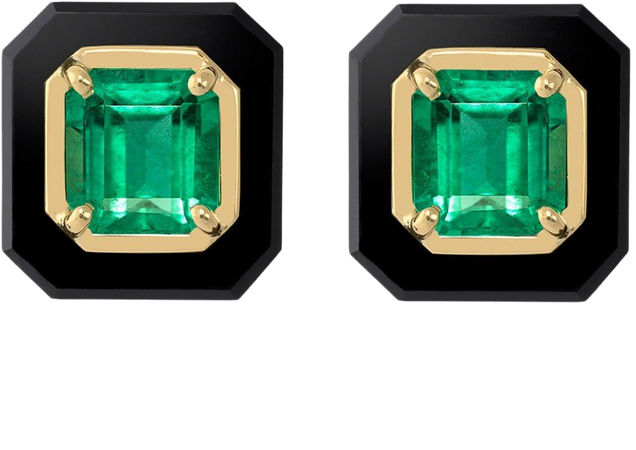 Frame 18k Yellow Gold Onyx, Emerald Earrings By Sauer | Moda Operandi