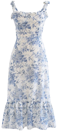 Swallow and Rose Printed Tie-Strap Midi Dress - Retro, Indie and Unique Fashion