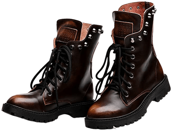 Amazon.com | Shenn Women's Round Toe Mid Calf Punk Military Combat Boots(Wine Red, 9 M US) | Mid-Calf