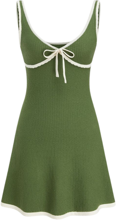 Knitted V-neck Solid Contrasting Binding Knotted Mini Dress - Cider