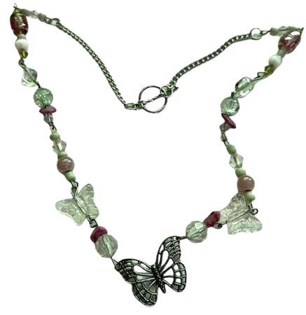 Handmade butterfly necklace 🦋 Pink, green, clear... - Depop