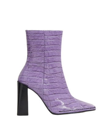 ASOS DESIGN Erico premium leather patent heeled boots in purple croc | ASOS