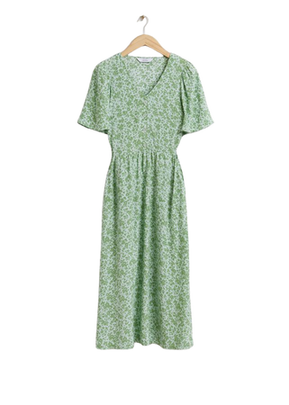 Flutter Sleeve Midi Dress - Light Green Floral Print - & Other Stories WW