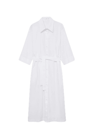 Shirt Dress with Belt - White - Ladies