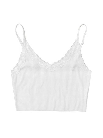 Contrast Lace Ribbed Crop Cami Top | SHEIN USA white