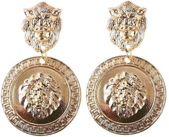 Amazon.com: RELOVET Lion Head Earrings Vintage Statement Golden Coin Women Fashion (gold): Clothing, Shoes & Jewelry