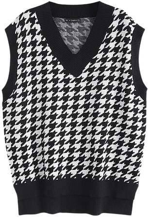 ZAFUL Women's Pullover Argyle Plaid Sweater Vest Houndstooth Knitted Sleeveless Sweater Preppy Style Vintage Knitwear Top at Amazon Women’s Clothing store