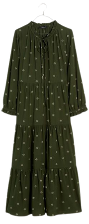 Tie-Neck Tiered Midi Dress in Stardot