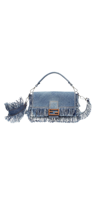 Fendi Baguette Blue Denim Bag with Fringe