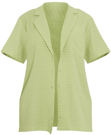 Pale Green Textured Oversize Short Sleeve Shirt | PrettyLittleThing USA