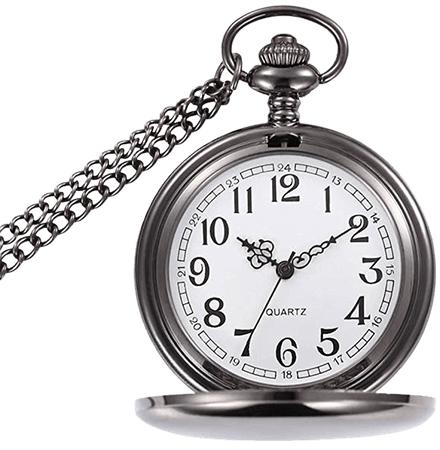 Amazon.com: WIOR Classic Smooth Vintage Pocket Watch Silver Steel Mens Watch with 14 in Chain for Xmas Fathers Day Gift (Black): Watches