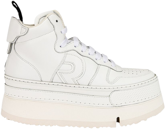 R13 High Top Platform Sneaker in White Leather | FWRD