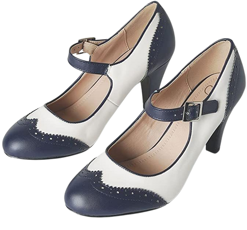 Amazon.com | J. Adams Kym Heels for Women - Navy and Ivory Vegan Leather Retro Mary Jane Oxford Pumps - 8.5 | Pumps