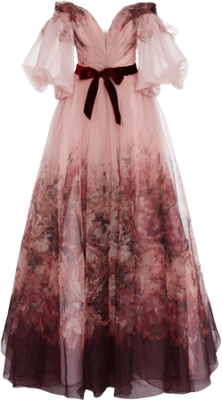 Belted Floral-Print Chiffon Gown by Marchesa | Moda Operandi