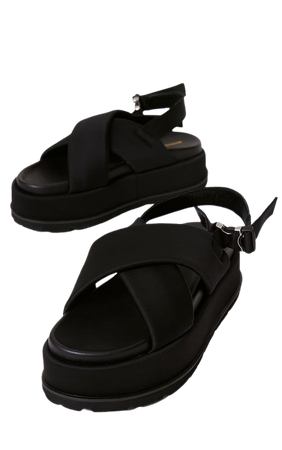 Black Stretch Lycra Cross Strap Flat Platform Sandals | PrettyLittleThing USA