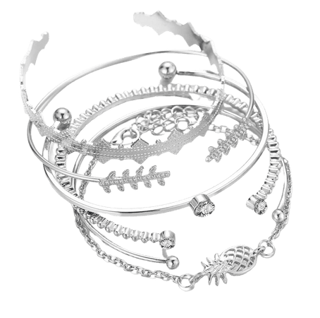 Woozu 6Pcs/set Bohemian Silver Color Pineapple Crystal Opal Open Bracelet Set For Women Punk Boho Beach Bangle Jewelry Gift|Chain & Link Bracelets| - AliExpress
