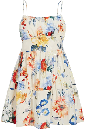 Floral Print Square Neck Tiered Mini Dress | Express