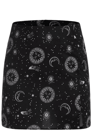 Plus Sun & Moon Print Split Straight Skirt | SHEIN USA