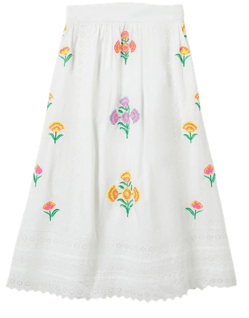 Embroidered Full Midi Skirt - White, Embroidered | Boden US