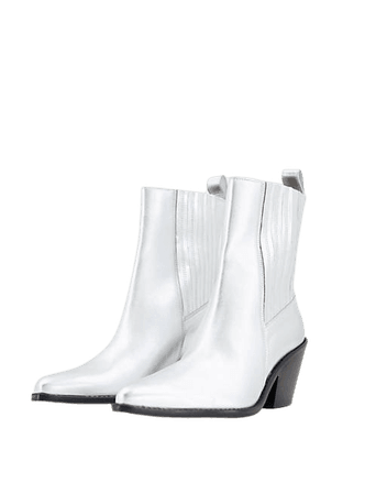 & Other Stories leather heeled western boots in silver | ASOS