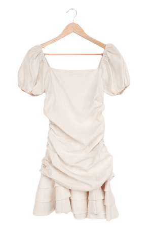Cream Puff Sleeve Dress - Tiered Mini Dress - Ruched Dress - Lulus