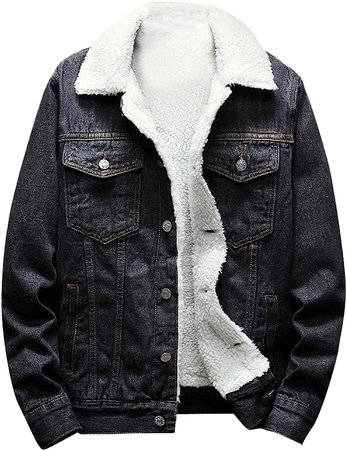 Mens Flannel Hoodie Jacket, Men's Vintage Relax Fit Thick Fleece Sherpa Lined Denim Jean Jacket Coat Cowboy Mens Hoodies