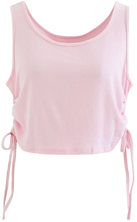 Drawstring Ribbed Cropped Tank Top in Pink - Retro, Indie and Unique Fashion