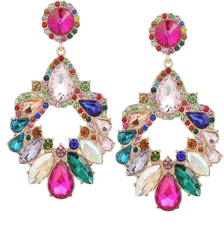 Amazon.com: VANGETIMI Fashion Rhinestone Statement Drop Dangle Zinc Earrings Large Colorful Crystal Chandelier Earrings for Women Bridal Wedding Party Prom: Clothing, Shoes & Jewelry