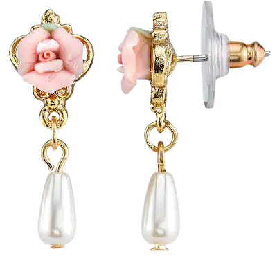1928 Rose Simulated Pearl Drop Earrings