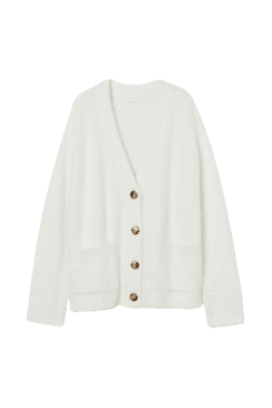 Fluffy Cardigan - White - Ladies | H&M US
