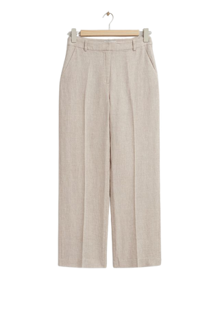 Straight Press Crease Linen Trousers - Light Beige - Straight Trousers - & Other Stories US