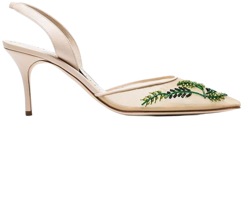 cream and green nymphlyne 70 mesh embroidered pumps