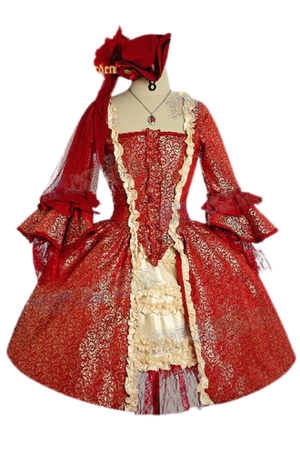 Victorian Rococo Lolita Brocade Square Neckline Ball Dress*Knee Length