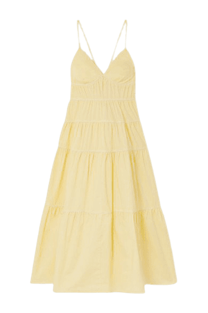 Cleo Tiered Stretch-cotton Midi Dress - Yellow