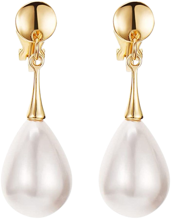 Amazon.com: Big Teardrop Pearl Pendant Clip Earrings Drop Clip-on Earrings for Women Gold Plated White Imitation Pearl Non-Pierced Earrings: Clothing, Shoes & Jewelry