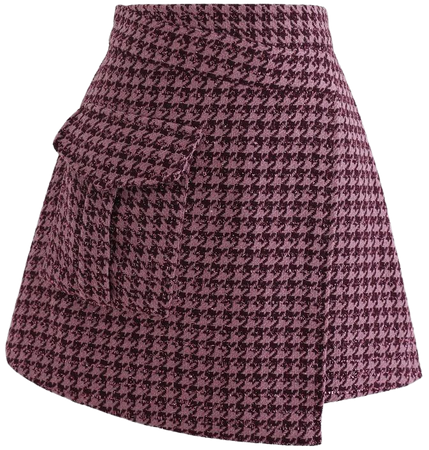 Houndstooth Tweed Asymmetric Mini Skirt in Hot Pink - Retro, Indie and Unique Fashion