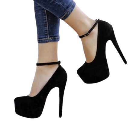 Women's Black Ankle Strap Heels Suede Platform Pumps Stiletto Heels for Night club, Dancing club, Music festival, Big day, Hanging out | FSJ