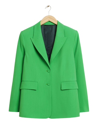 Relaxed Single-Breasted Tailored Blazer - Bright Green Woven Wool - & Other Stories WW