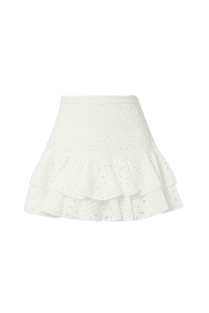 Natalie Ruffled Broderie Anglaise Cotton-blend Mini Skirt - White