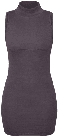 Charcoal Rib High Neck Underbust Bodycon Dress | PrettyLittleThing USA
