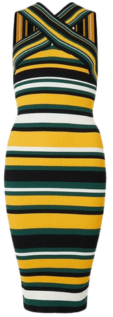 Rib Knit Cross Front Multi Stripe Midi Dress | Karen Millen